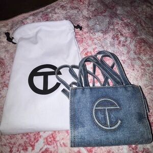 Telfar Small Denim Mini Shopping Bag in Blue